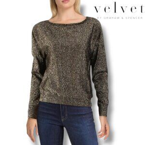 ✨Velvet by Graham & Spencer Abril Lurex Black Gold Metallic Shine Sweater | Sz S